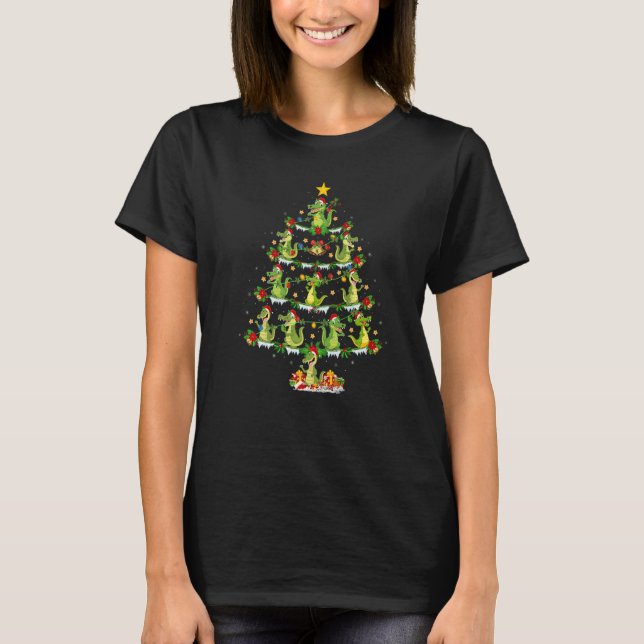 Crocodile  Xmas Lights Crocodile Christmas Tree T-Shirt (Front)