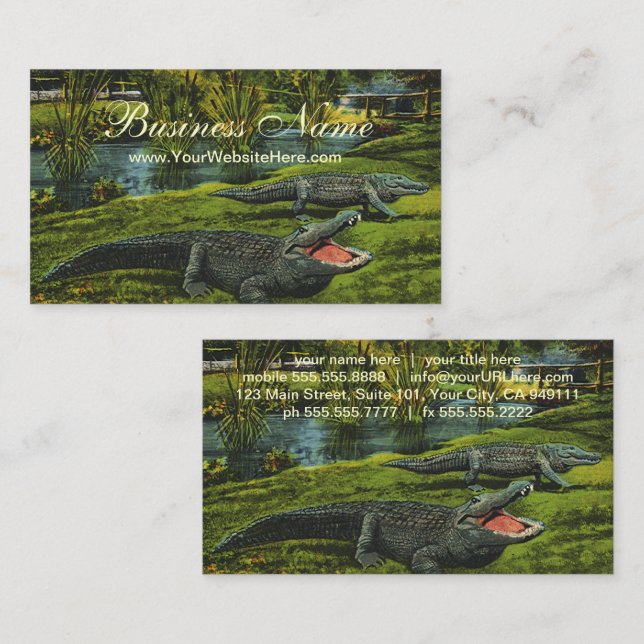 Crocodiles, Vintage Marine Life Reptiles Animals Business Card (Front/Back)