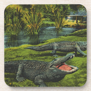 Crocodiles, Vintage Marine Life Reptiles Animals Coaster