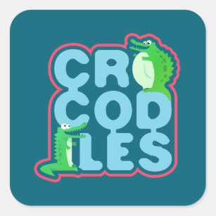 Crocodiles with two happy crocs - blue letters square sticker