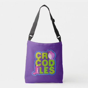 Crocodiles with two happy crocs - green letters crossbody bag