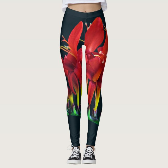 Crocosomia Lucifer Montbretia Floral Leggings (Front)