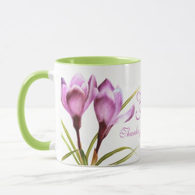 Crocus fine art "Amazing friend" purple green mug (Left)