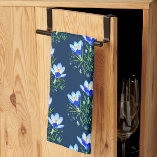 Crocus Flowers Blue Tea Towel