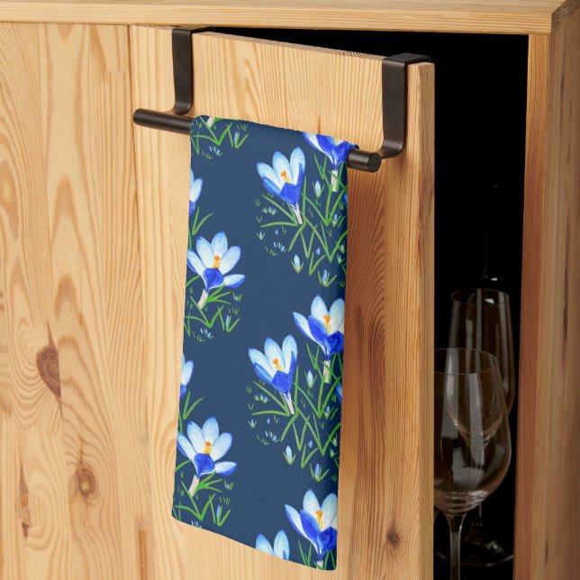 Crocus Flowers Blue Tea Towel (Thirds Fold)