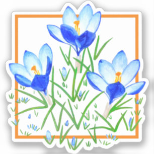 Crocus Flowers Blue & White Custom Cut Stickers