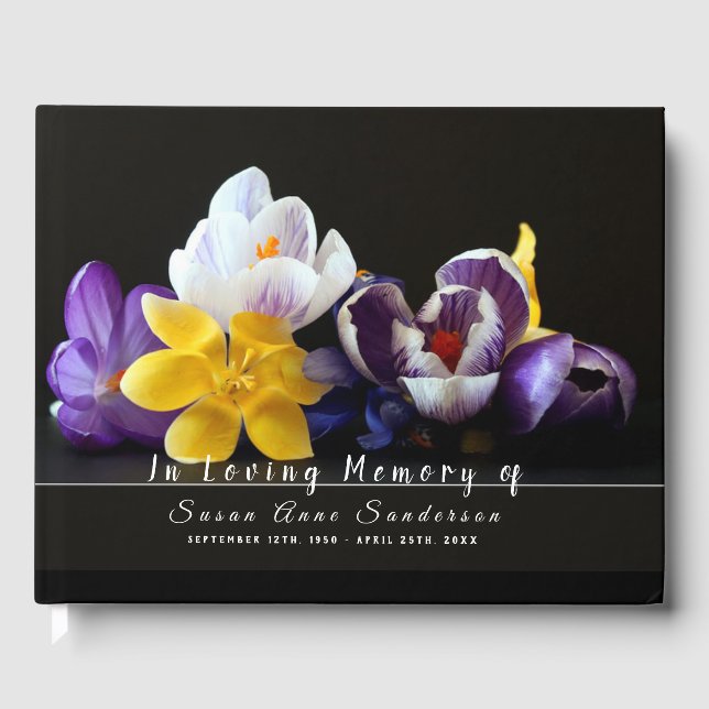Crocus Flowers Funeral Memorial Guest Book (Front)