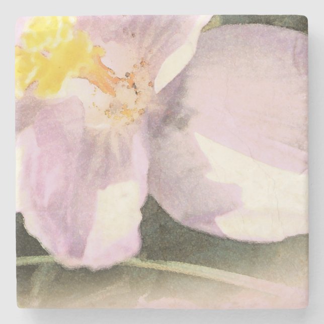 Crocus Flowers Pink Hand Painted Art Stone Coaster (Front)