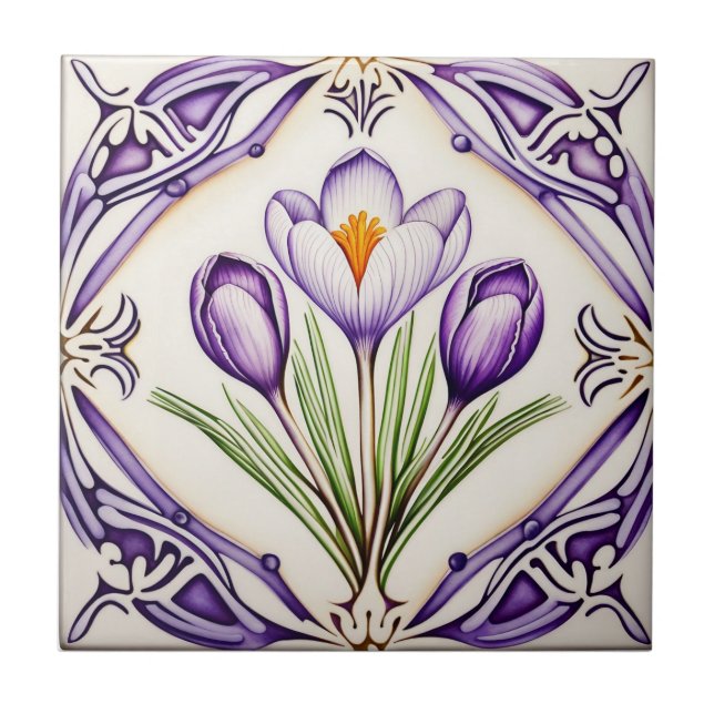  Crocus on  Symmetric Art Nouveau Tile (Front)