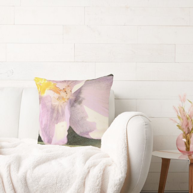 Crocus Pink Flower Watercolor Hand Painted Cushion (Couch)