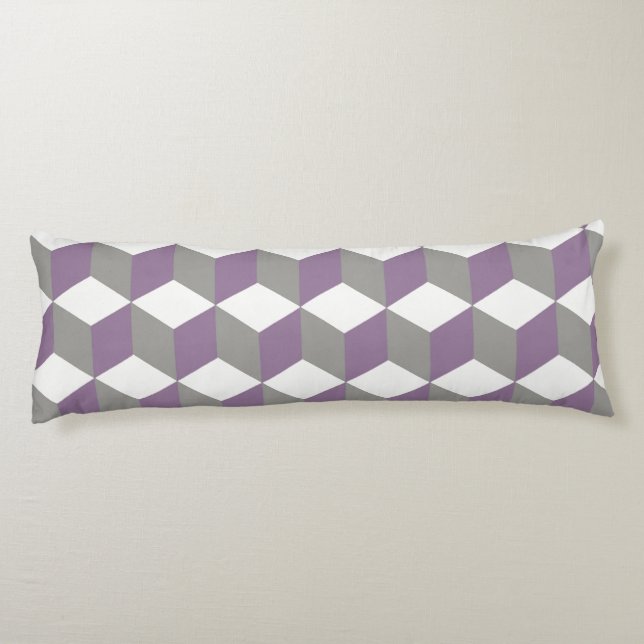 Crocus Purple and Grey Isometric Cube Pattern Body Cushion (Back)