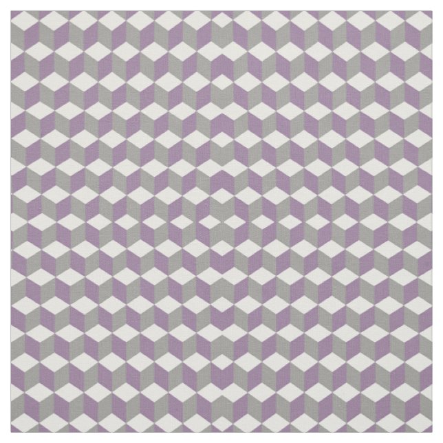 Crocus Purple and Grey Isometric Cube Pattern Fabric (Swatch)