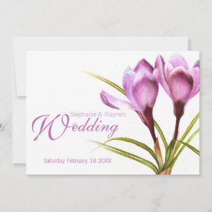 Crocus purple floral wedding invitation