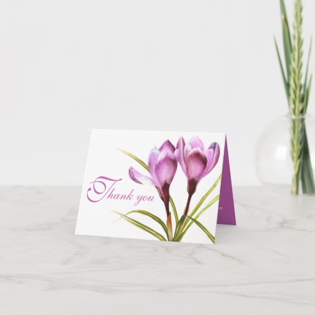 Crocus purple flower wedding thank you card (Front)