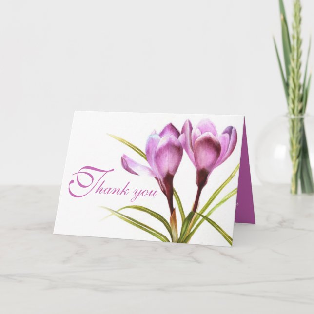 Crocus purple flower wedding thank you card (Front)