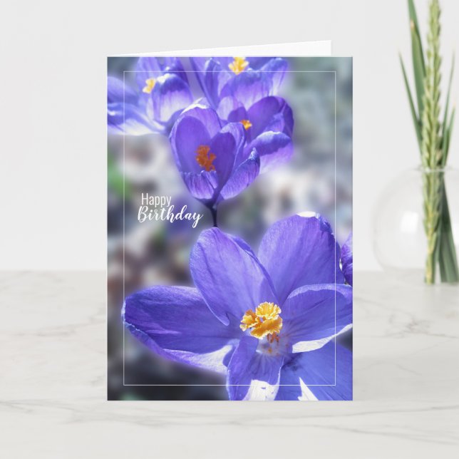 Crocus Purple Flowers Happy Birthday Card (Front)