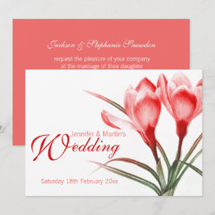 Crocus red pink floral wedding invitation