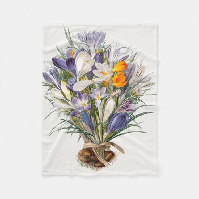 Crocus Spring Flower Botanical Floral Art Fleece Blanket (Front)
