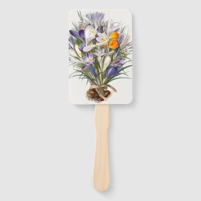 Crocus Spring Flower Botanical Floral Art Hand Fan (Front)