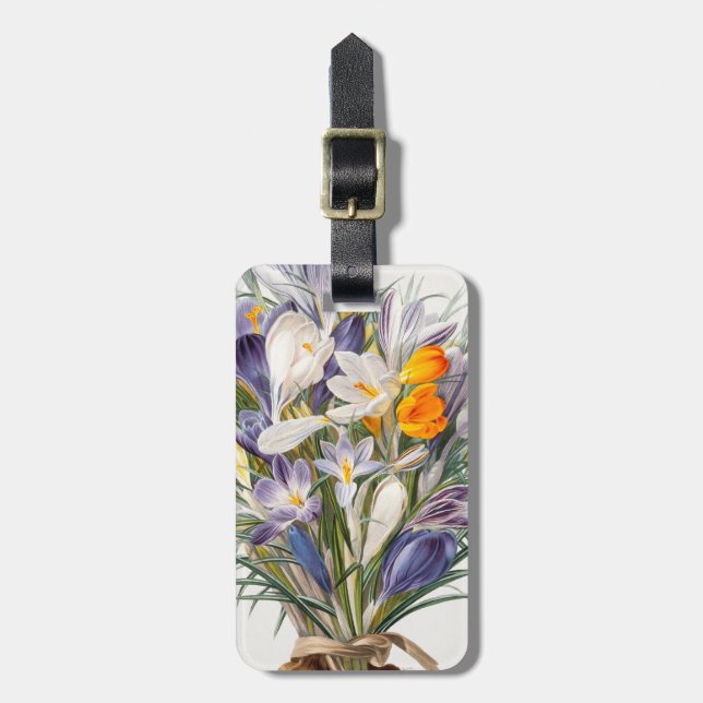 Crocus Spring Flower Botanical Floral Art Luggage Tag (Front Vertical)