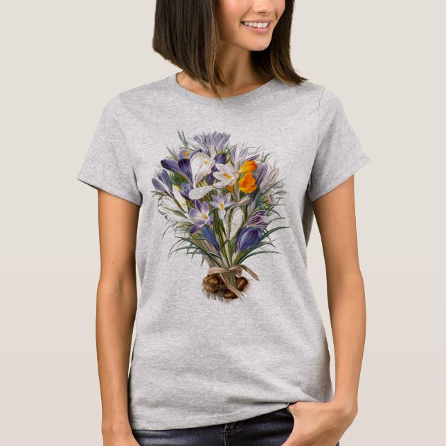 Crocus Spring Flower Botanical Floral Art T-Shirt (Front)