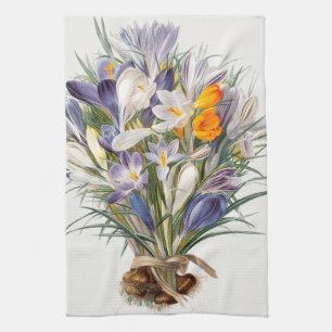 Crocus Spring Flower Botanical Floral Art Tea Towel
