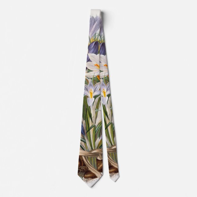 Crocus Spring Flower Botanical Floral Art Tie (Front)