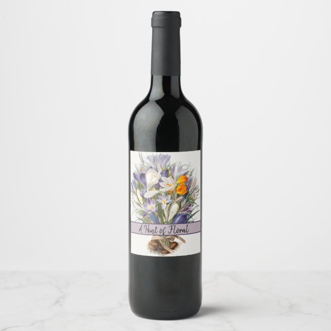 Crocus Spring Flower Botanical Floral Art Wine Label (Front)