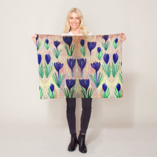 Crocus Watercolor Pattern Fleece Blanket