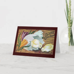 Crocuses, Chicks and Ladybug Vintage Easter Holiday Card