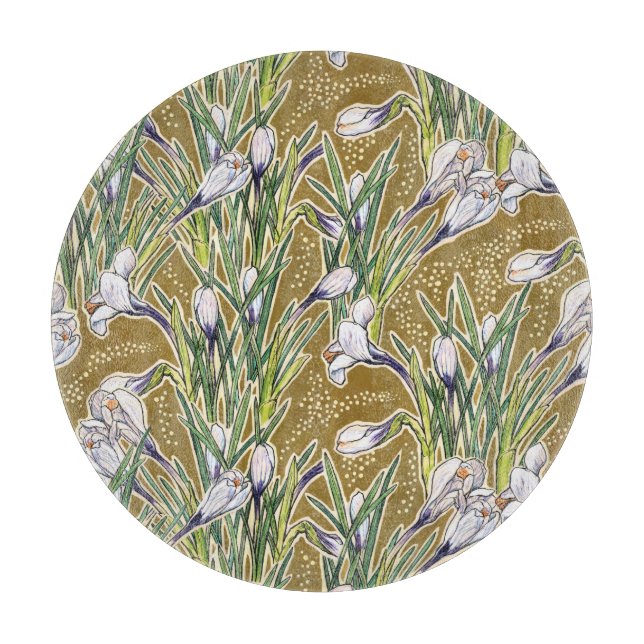 Crocuses Crocus Spring Flower Floral Pattern Olive Cutting Board (Front)