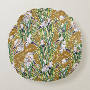 Crocuses, floral pattern, beautiful spring flowers round cushion