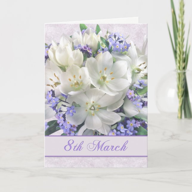 Crocuses, Forget-me-not International Women's day Card (Front)