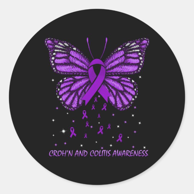 Croh'N And Colitis Awareness Butterfly Classic Round Sticker (Front)