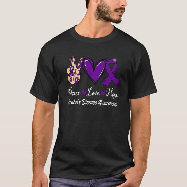 Crohn’S Disease Awareness Peace Love Hope Purple R T-Shirt (Front)