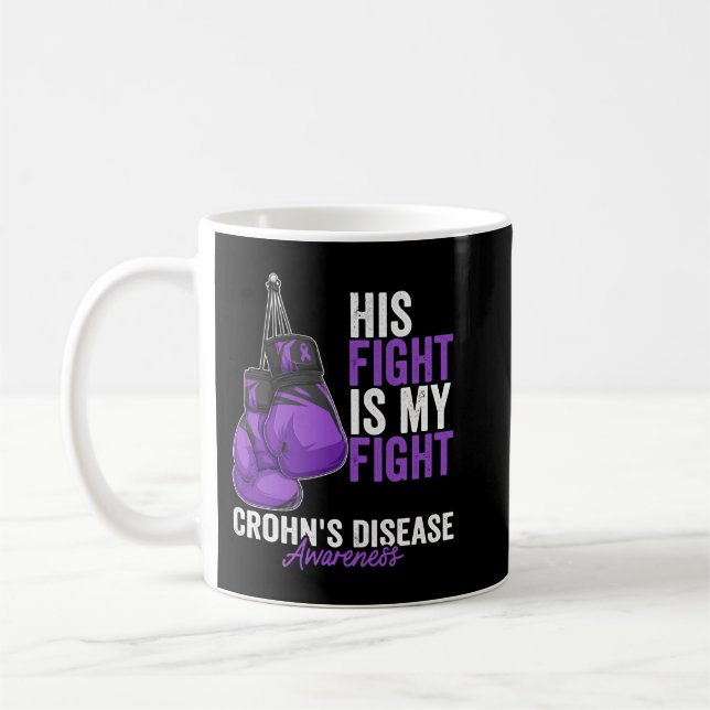 Crohn's Disease Awareness Month Boxing Gloves Purp Coffee Mug (Left)