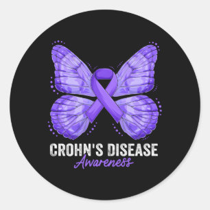 Crohn'S Disease Awareness Month Butterfly Purple R Classic Round Sticker