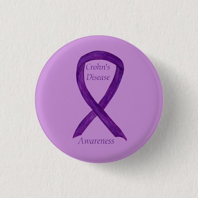 Crohn's Disease Awareness Purple Ribbon Custom Pin (Front)