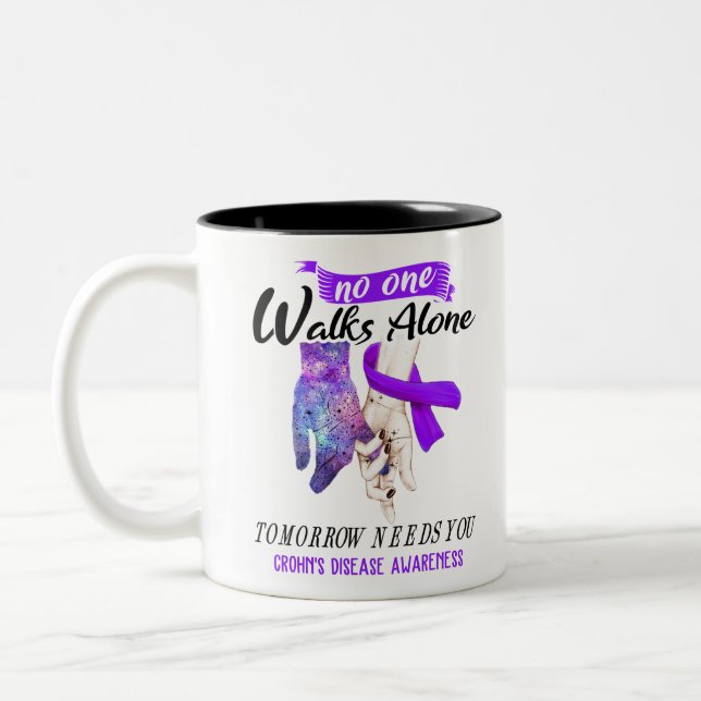 Crohn's Disease Awareness Ribbon Support Gifts Two-Tone Coffee Mug (Left)
