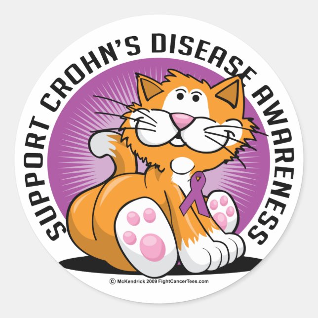Crohn's Disease Cat Classic Round Sticker (Front)
