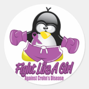 Crohn's Disease Fighting Penguin Classic Round Sticker