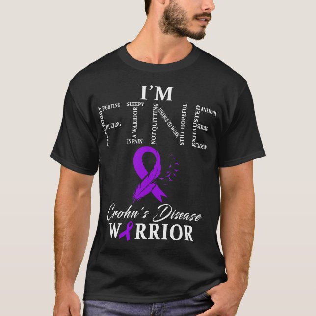 Crohn's Disease Warrior I'm Fine Feather Gift T-Shirt (Front)