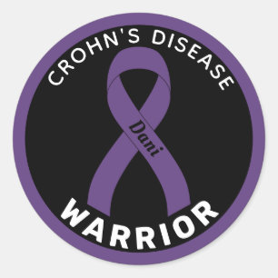 Crohn's Disease Warrior Ribbon Black Round Sticker