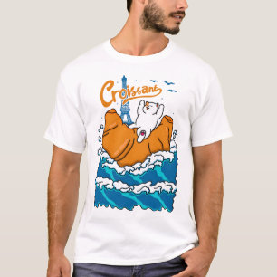 Croissant and Cat in the Wave T-Shirt