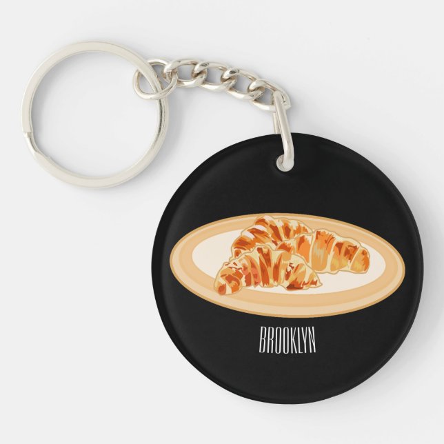 Croissant cartoon illustration key ring (Front)