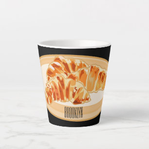 Croissant cartoon illustration latte mug