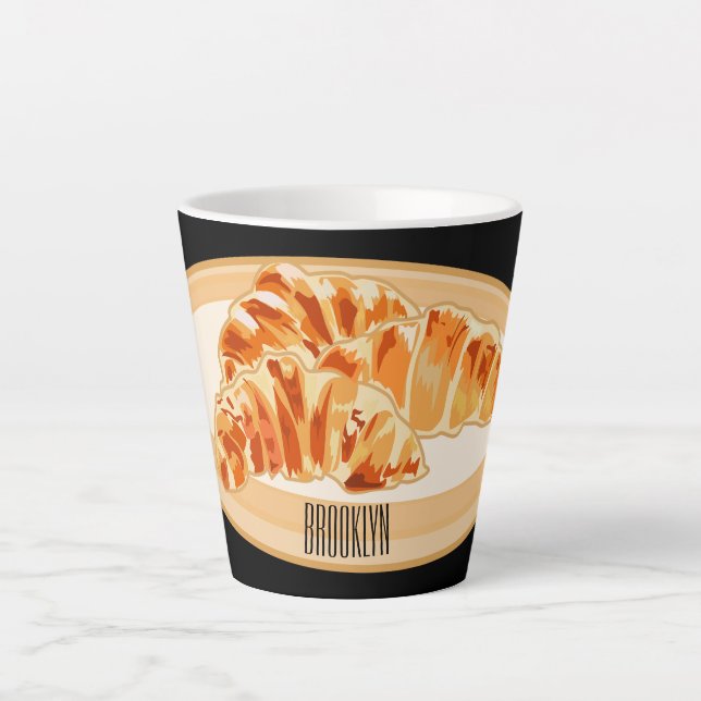 Croissant cartoon illustration latte mug (Front)