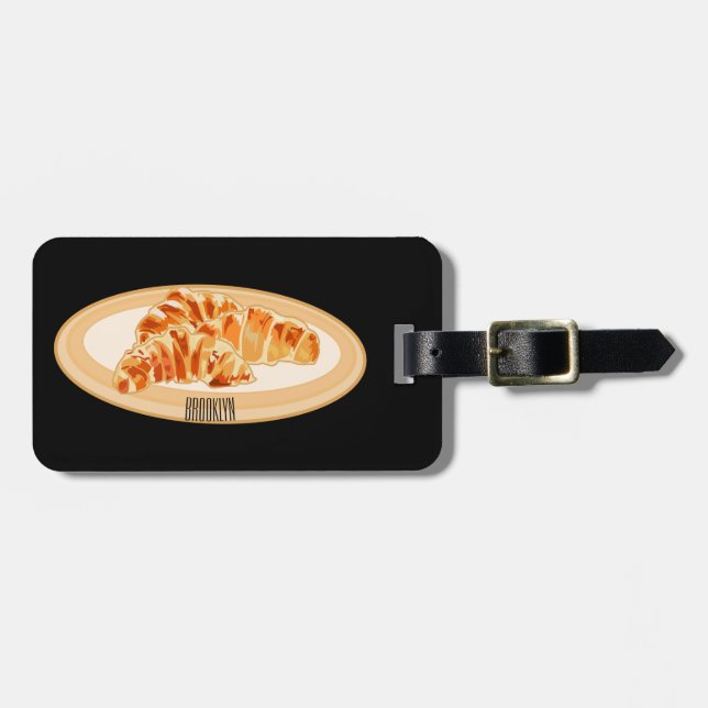 Croissant cartoon illustration luggage tag (Front Horizontal)