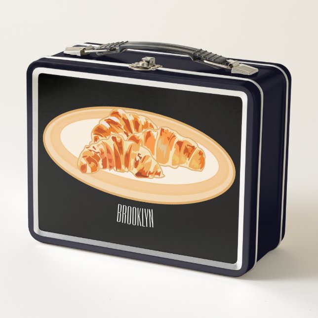 Croissant cartoon illustration metal lunch box (Front)