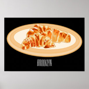 Croissant cartoon illustration poster